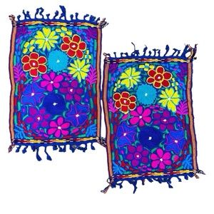 Embroidered Royal Blue Placemats 2 Pc Set